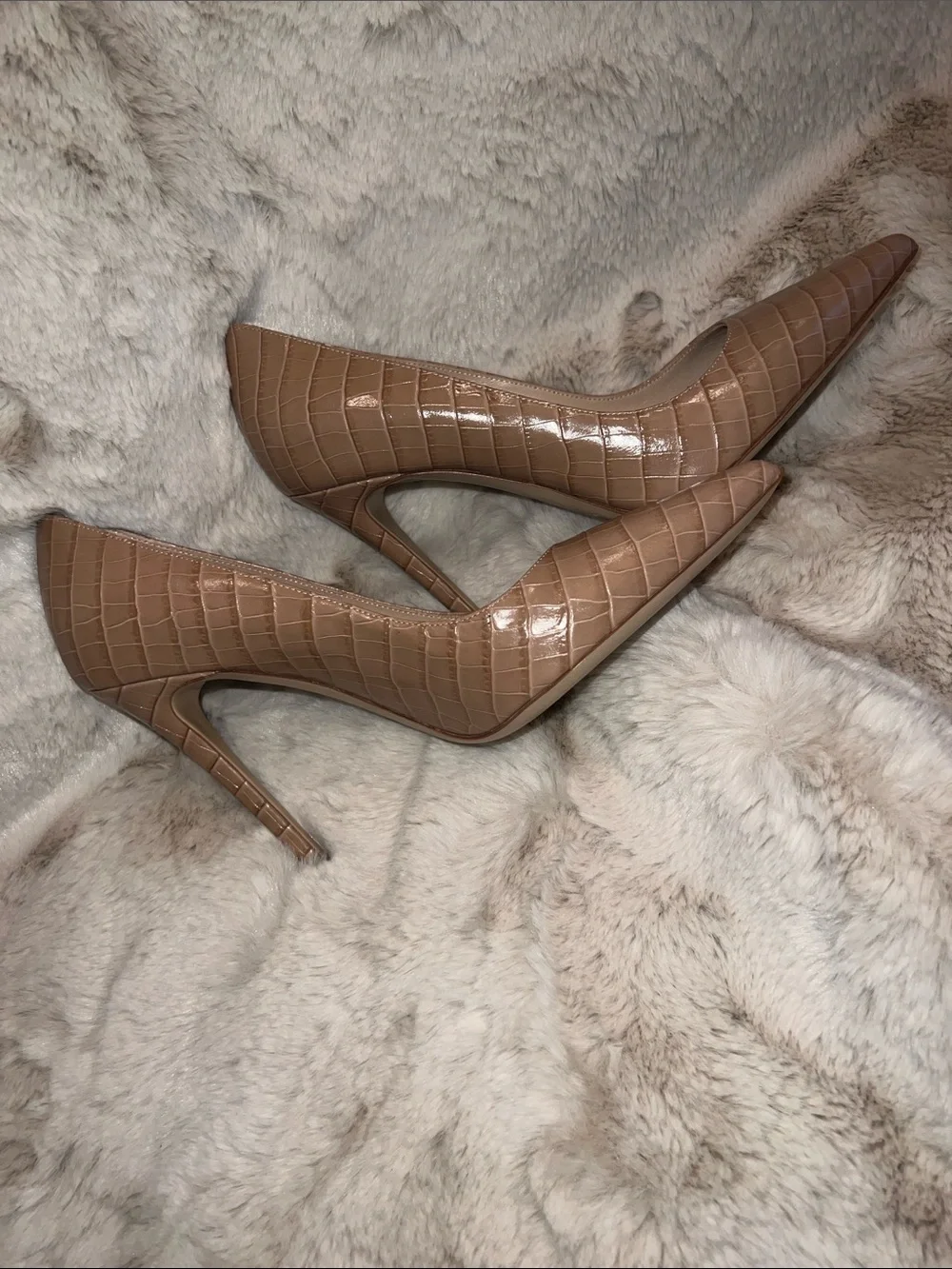 M. Gemi Nude Croc-Embossed Pointed Toe Stiletto Pumps